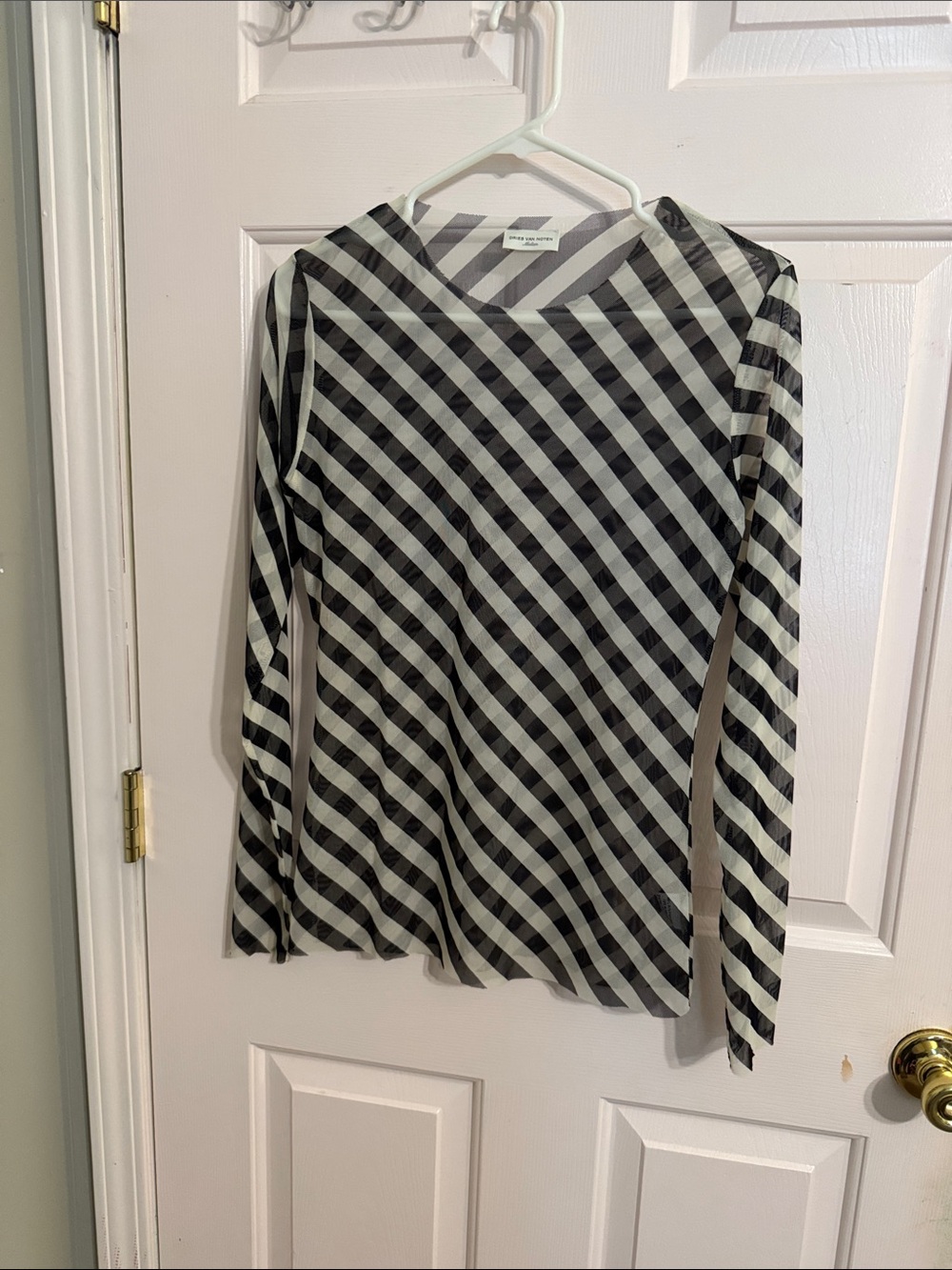 Dries Van Noten Black and White Diagonal Striped Long Sleeve Top